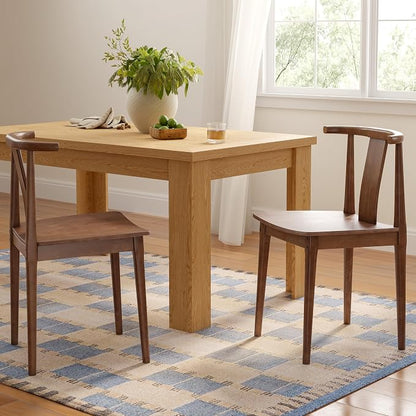 EYYTHUNG Wood Dining Chairs Set of 2, Farmhouse Kitchen Chairs with Curved Back, Modern Mid Century Wishbone Dining Chairs for Dining Room, Kitchen, Brown