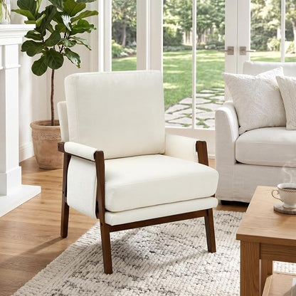 RNKSFX Accent Chairs for Living Room Set of 2, Modern Arm Chairs for Bedroom, Wooden Upholstered Mid Century Accent Chairs, Cream White