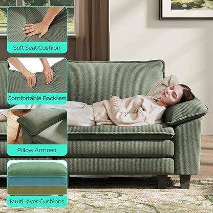 LINSY HOME Modular Sectional Sofa 6 Seat Couch Corduroy Cloud Couch with Deep Seat, Modern C-Shaped Cloud Couch for Living Room, Office, Bedroom, Green