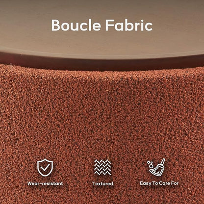 Zihanhome 30 Inch Round Storage Ottoman Coffee Table, Modern Boucle Ottoman with Lift-Off Lid and Solid Wood Legs for Living Room, Bedroom, Corners, Apartments (Orange)