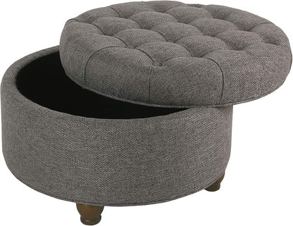 HomePop 25" Button Tufted Round Storage Ottoman - Dark Gray