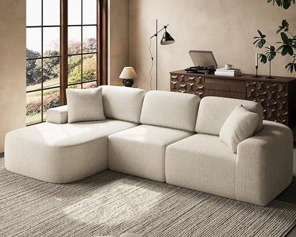 Dowinx 107'' Modular Sectional Sofa Couch with Chaise, No Assembly Required, Modern Bouclé-Inspired Upholstery, Convertible L-Shaped Design for Living Room – Ivory Beige