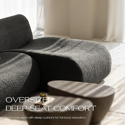 102" Curved Sectional Couch with Chaise Lounge, 3-Seat Reversible L-Shaped Sofa, Deep Seat Sherpa Boneless Modular Couches, Modern Curved Sofas for Living Room – No Assembly, Grey