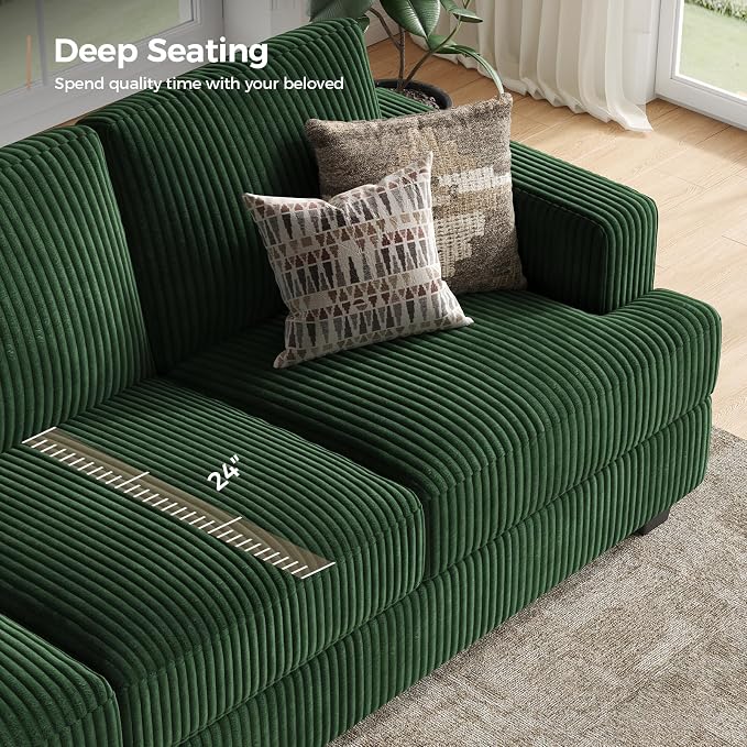 COPIAE 89 Inch Sofa with Extra Deep Seats Oversize, 3 Seater Sofa for Living Room, Modern Couch and Sofa, Comfy Armrests and Seats and Backrests, Easy Installation,Wide Corduroy Fabric Dark Green
