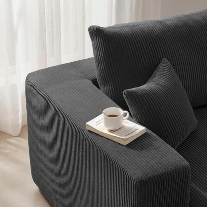 Modular Sectional Sofa Extension, Armless Memory Foam Cloud Chair, 31" Boneless Corduroy Upholstered Single Seat, No Assembly Required Accent Chair for Living Room Apartment Home Decor, Black