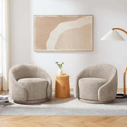 VANOMi Swivel Accent Chairs for Living Room, 34" Swivel Barrel Chair Oversized Armchairs Modern Boucle Reading Chairs for Bedroom, Corner, Apartment, Taupe