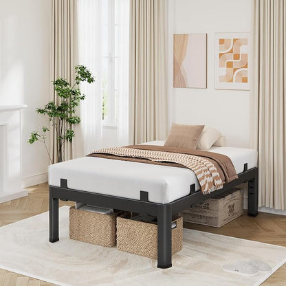 14 Inch Twin XL Bed Frame, Reinforced Heavy Duty Metal Bed Frame Twin XL Size, 4000LBS Rounded Corner & No-Slip Mattress Grip, Squeak-Free Platform Bed Frame with Headboard Holes Easy Assembly