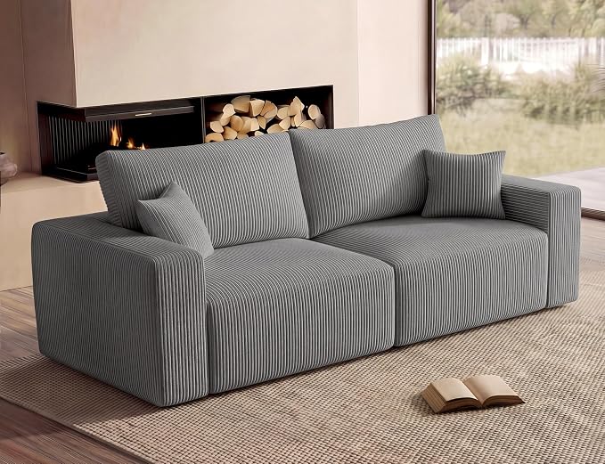 Modular Loveseat Cloud Couch, 79" Memory Foam Boneless Double Sofa, Cozy Upholstered Corduroy Frameless Furniture, No Assembly Required Small Couch for Apartment Living Room Office, Grey