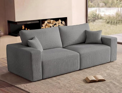 Modular Loveseat Cloud Couch, 79" Memory Foam Boneless Double Sofa, Cozy Upholstered Corduroy Frameless Furniture, No Assembly Required Small Couch for Apartment Living Room Office, Grey