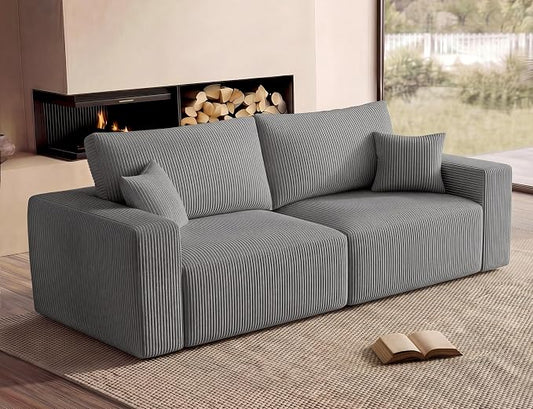 Modular Loveseat Cloud Couch, 79" Memory Foam Boneless Double Sofa, Cozy Upholstered Corduroy Frameless Furniture, No Assembly Required Small Couch for Apartment Living Room Office, Grey