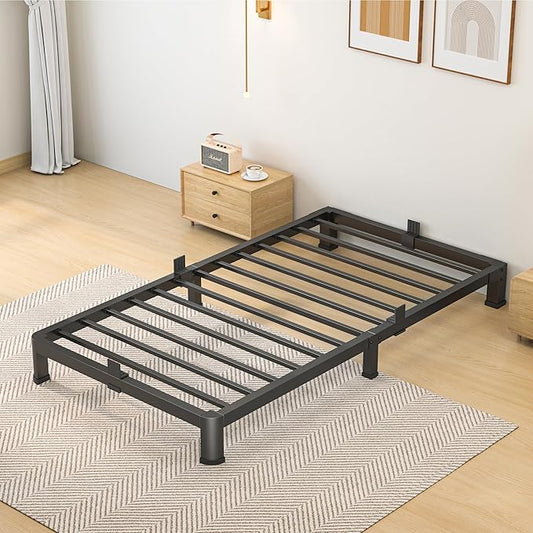 7 Inch Twin Bed Frame, Metal Platform Bed Frame with Round Corner Legs, 3500 lbs Heavy Duty Steel Slats Support, No Box Spring Needed, Noise Free, Easy Assembly, Black