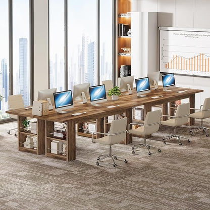 Tribesigns 2-Person Desk, 79-Inch Extra Long Office Desk with Storage Shelves, Work Table, Conference Table for Home Office, Natural Brown