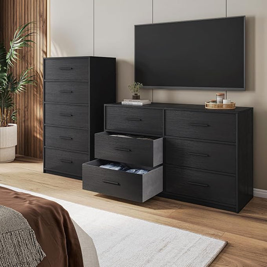 Modern 6-Drawer Dresser with Spacious Storage, Sturdy Wood Frame, Large Capacity Fabric Drawers, Dressers for Bedroom, Home Organization Storage for Living Room or Hallway, Black | 6-drawer dresser, fabric storage drawers, sturdy wood frame, bedroom or...