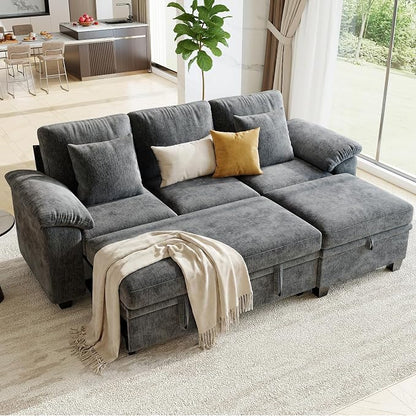86" Modular Sectional Sleeper Sofa Bed, L Shaped 4 Seat Pull Out Couch with Storage Ottoman, Convertible Cloud Couch Bed, Sectional Couches for Living Room, Apartment (Gray)