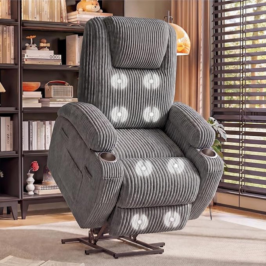 Flamaker Power Lift Recliner Chair Electric Lift Recliner for Elderly Power Lift Recliner Chair with Cup Holders Side Pockets for Living Room (Corduroy, Dark Gray)
