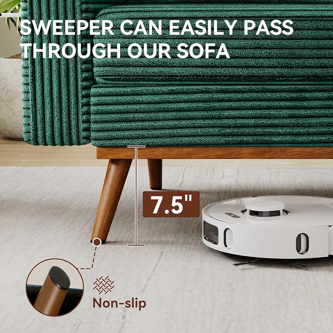 Vipbear 65.4" Loveseat Sofa,Mid-Century Modern Small Couches for Living Room, Bedroom, Office,Comfy Forest Green Corduroy Couch with Spring Cushion, Solid Wood Frame, Tool-Free Assembly