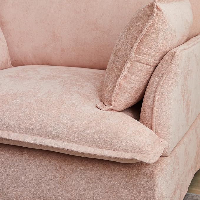 ERYE 47" Chenille Upholstered Accent Chair Wide Seat Armchair for Living Room Bedroom, Modern Upholstered Armchair W/ 2 Pillows and USB-C Ports for Home Apartment Office