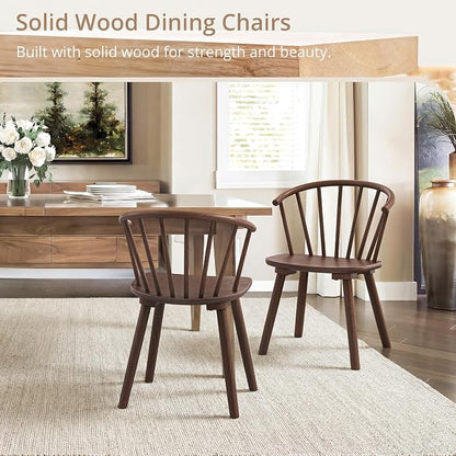 LUE BONA Walnut Dining Chairs Set of 8, Farmhouse Wood Dining Chairs with Semicircular Backrest, Spindle Dining Chair for Kitchen and Dining Room, 18 Inch