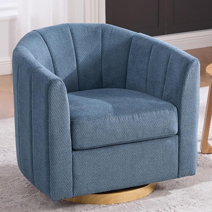 Swivel Accent Chair, 360 Degree Round Swivel Barrel Chair for Living Room, Mid Century Modern Upholstered Accent Chair,Comfy Tufted Sofa Armchairs for Bedroom,Nursery,Chenille,Blue