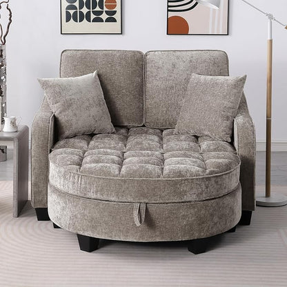 ERYE Chenille Tufted Loveseat Sofa and Ottoman Set, Tufted Recliner Sleeper Chaise Lounge with Curved Storage Ottoman,Reclining Backrest and Side Pockets, 4 Pillows