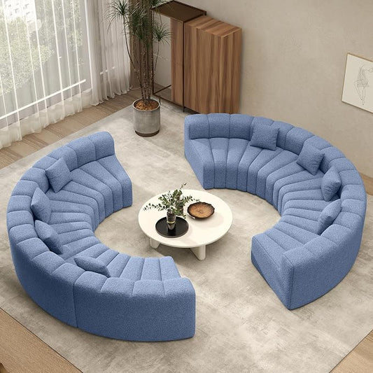 Oversized Curved Sofa, 8 Seater Modular Velvet Cloud Couch, Modern Boneless Sectional Couches for Living Room, No Assembly Required, Light Blue 1PC