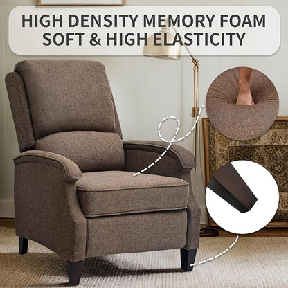 VKNOW Recliner Chair, Fabric Recliner with Soft Armrest, Home Theater Seating with Adjustable Push Back and Lumbar Support, Single Sofa for Adults, Lounge Chair for Living Room, Bedroom（Brown）