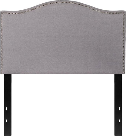EMMA + OLIVER Upholstered Twin Size Headboard with Nailtrim in Light Gray Fabric
