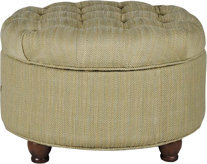 HomePop 25" Button Tufted Round Storage Ottoman - Tan & Cream Tweed