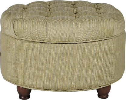 HomePop 25" Button Tufted Round Storage Ottoman - Tan & Cream Tweed