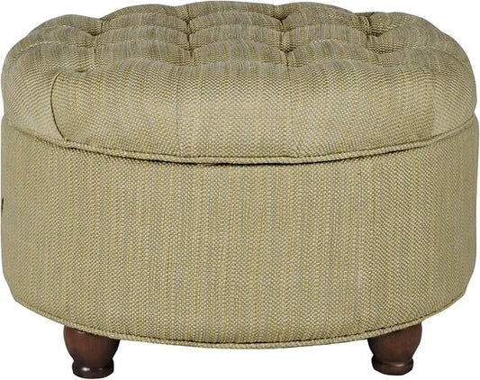 HomePop 25" Button Tufted Round Storage Ottoman - Tan & Cream Tweed