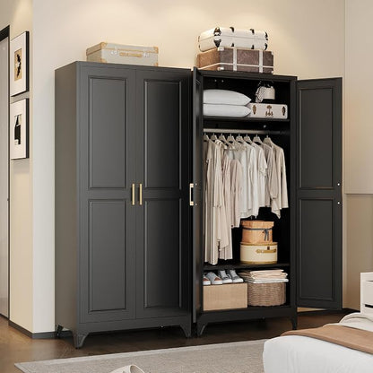 UNICOLY Armoire Wardrobe Closet with Doors, 71'' Wardrobe Cabinet with Hanging Rod, Metal Closet with 2 Adjustable Shelves for Bedroom School, Employee, Gym, Armarios De Ropa para Dormitorio, Black