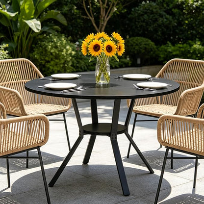 Wildhome Round Dining Table for 2-4, 43 Inch Dining Room Kitchen Table with 1-Tier Storage Shelf, Modern Farmhouse Dinner Furniture with Adjustable feet,Oval Circle(43in-Black)