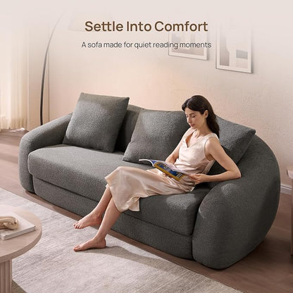 SICOTAS 90.6" Curved Convertible Sofa Couch Bed for Living Room Futon Cloud Boneless Sleeper Sofa Pull Out Floor Couch with Deep Seat 3 Seater Foam Bed No Assembly for Bedroom Apartment, Dark Grey