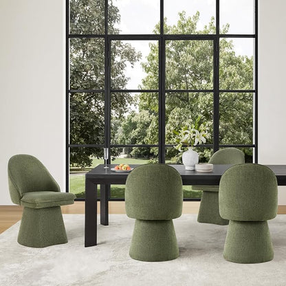 KISLOT Swivel Dining Chairs Set of 2, Upholstered Mid Century Modern Deskchair with Round Back, Linen Fabric Kitchen Chairs for Dining Room, Bedroom, Dressing Room, Green