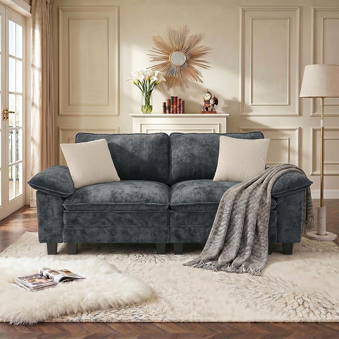 PHI VILLA Indoor Modular Couches Sets, 87.5" Sectional Loveseat Sofa with Upholstered Deep Seat, 2-Seater Comfy Couches for Living Room Bedroom, Chenille Fabric, Dark Cyan