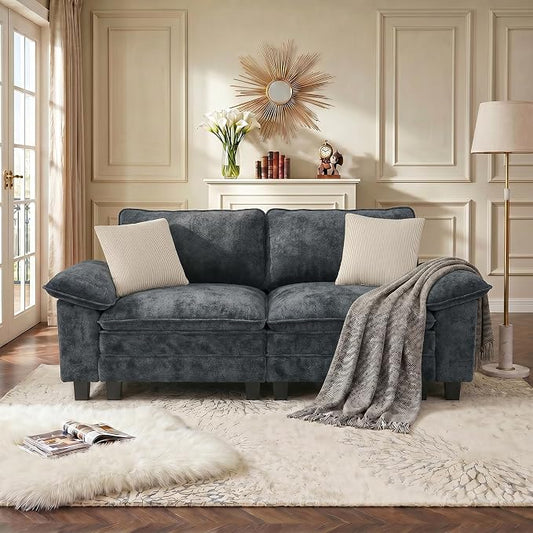 PHI VILLA Indoor Modular Couches Sets, 87.5" Sectional Loveseat Sofa with Upholstered Deep Seat, 2-Seater Comfy Couches for Living Room Bedroom, Chenille Fabric, Dark Cyan