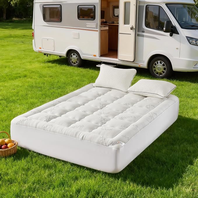BEDLORE RV Queen Mattress Topper Viscose Derived from Bamboo,Pillow Top Mattress Pad with Stretchable Pockets for 6-18 inches Mattress, Soft Breathable Mattress Topper for Back Pain Relief