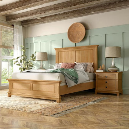 Furniture of America Yardley Farmhouse Solid Wood 3-Piece Bedroom Collection with Panel Bed and Nightstands Set of 2, Box Spring Required for Bedroom, Guess Room, Twin, Natural Oak