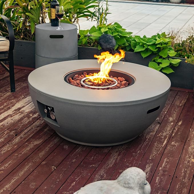36" Propane Gas Fire Pit Table Set, 50000 BTU Round Steel Outdoor Fire Pit with Tank Holder & Lid, Patio Fire Table for Backyard, Deck, Garden, Grey