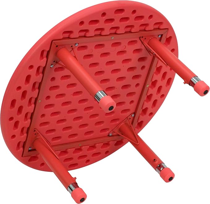 BizChair 33" Round Red Plastic Height Adjustable Activity Table