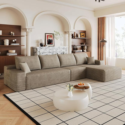 Eafurn 135" Oversized L-Shaped Boneless Sectional Sofa Couch with Chaise, Fluffy Corduroy Modular Couch with Deep Seat,Flexible Combination Corner Sofa & Couch for Living Room, No Assembly