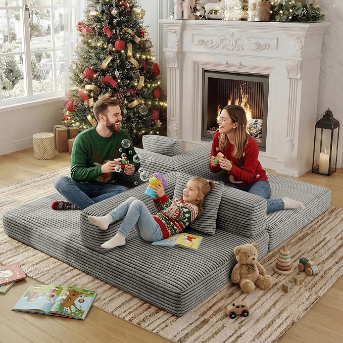 BSHOMGI 4 in 1 Convertible Sofas Boneless Couches with 2 Pillow, Modern Corduroy Futon Bed, Modular Queen Sofa with Pull-Out Bed, LoveSeat for Living Room, Small Space Apartment 59" 2 Seat