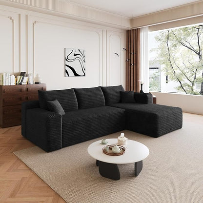 AUGOP 96" Sectional Couches for Living Room Modern Modular Sofa with L-Shape Couchs Upholstered Boneless Couch Deep Seat Sectional Couch with Chaise (Black, 96" Right Facing Chaise+2Seaters)