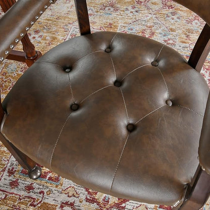 LEEMTORIG Set of 6 Large Dining Chairs with Casters and Arms, Rolling Dining Chairs with Wheels, Wood Boss Caption's Chairs, 26" D x 25.2" W x 31.5" H, Espresso Legs & Choalate PU, XXY-1910-BN
