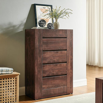 OKD 5 Drawer Dresser for Bedroom, 48" Tall Dresser Chest of Drawers with Thick Wood Design, Handleless, Modern Bedroom Dresser, Storage Organizer for Living Room/Entryway, Dark Walnut