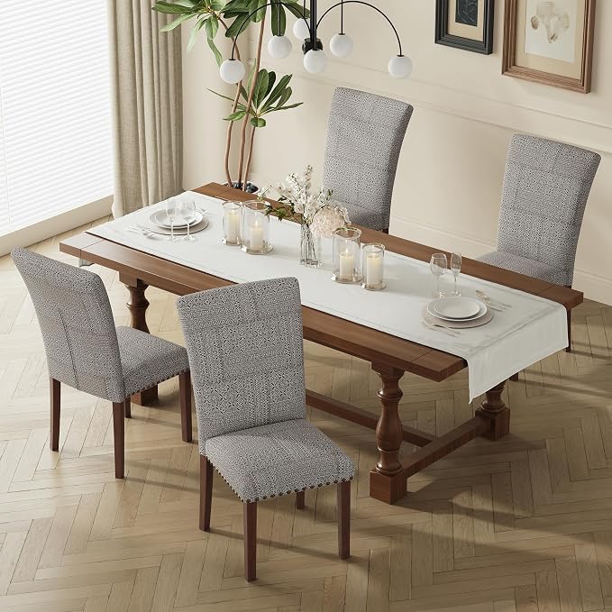 MALOL Dining Chairs Set of 4, High Back Dining Chair with Wood Legs and Nailhead Trim, Modern Padded Kitchen Room Chairs for Dining Room/Restaurant, Black/White