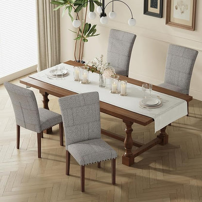 MALOL Dining Chairs Set of 4, High Back Dining Chair with Wood Legs and Nailhead Trim, Modern Padded Kitchen Room Chairs for Dining Room/Restaurant, Black/White