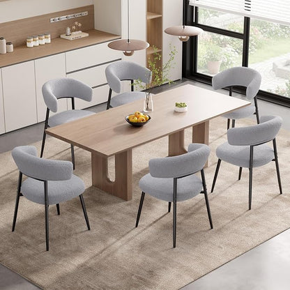 Dining Chairs Set of 4, Mid Century Modern Dining Chairs, Boucle Upholstered Kitchen Chair with Curved Backrest & Metal Legs for Dining Room, Grey