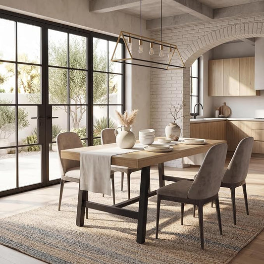 GarveeHome Industrial Dining Table for 4-6 People, 63" Long Large Kitchen Table with Sturdy Metal Frame, Rectangular Counter for Dinner, Kitchen, Dining Room (Natural, 63" Non-extendable)