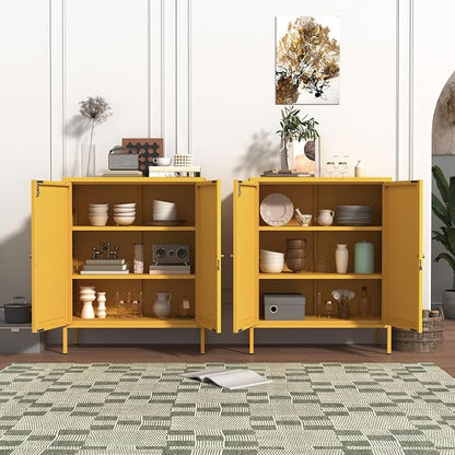 Lockable Metal Storage Cabinet Double Door Metal Cabinet Home Decor Cabinet with Adjustable Shelves Coffee Bar Cabinet Suitable for Living Room and Dining room Yellow : 13.8"D x 31.5"W x 36"H